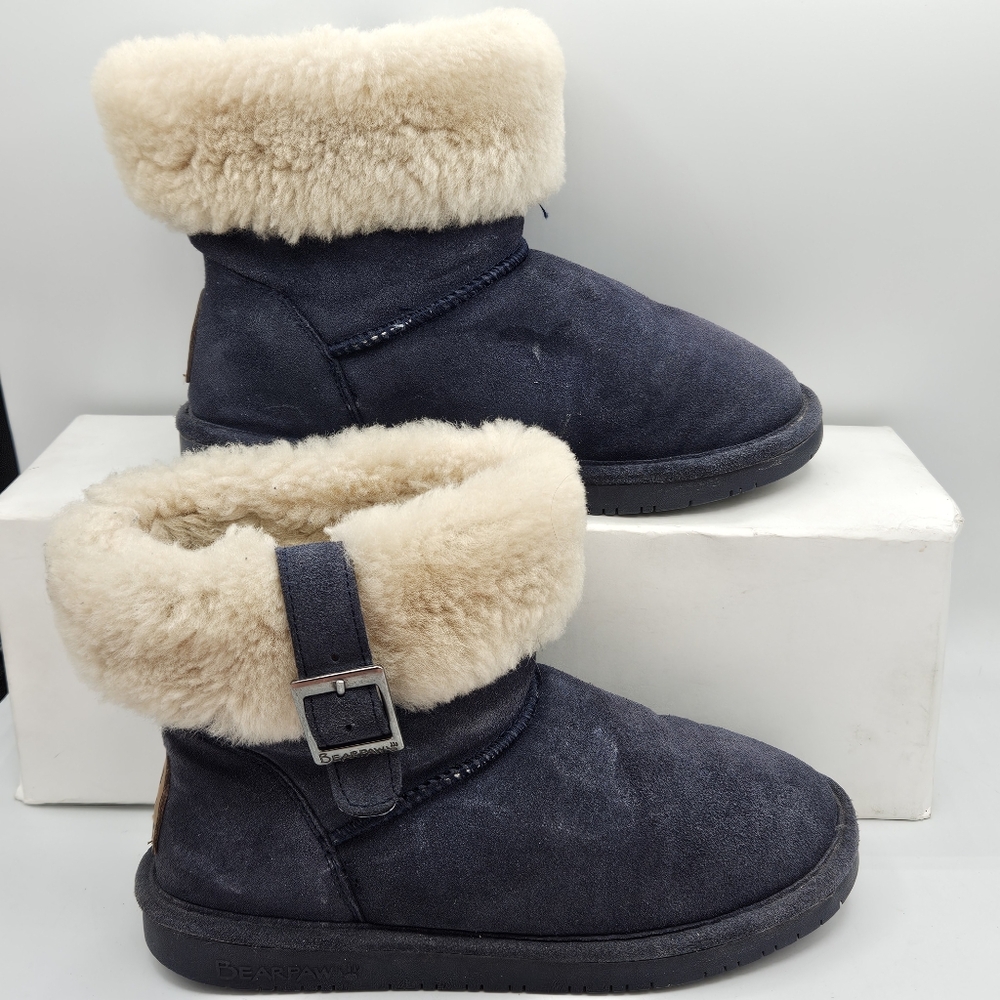 BearPaw blue suede leather boots with  wool sheepskin lining size 6